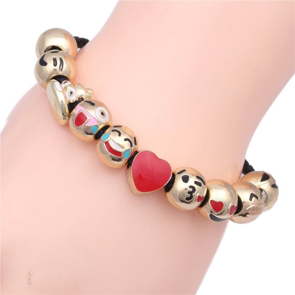 Emoticon Charms Bracelet - 18K Gold Plated /10 Pieces of Interchangeable Beads